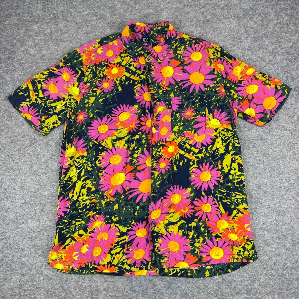 BDG Urban Outfitters Button Up Shirt Viscose Pocket Floral Colorful Mens Small S